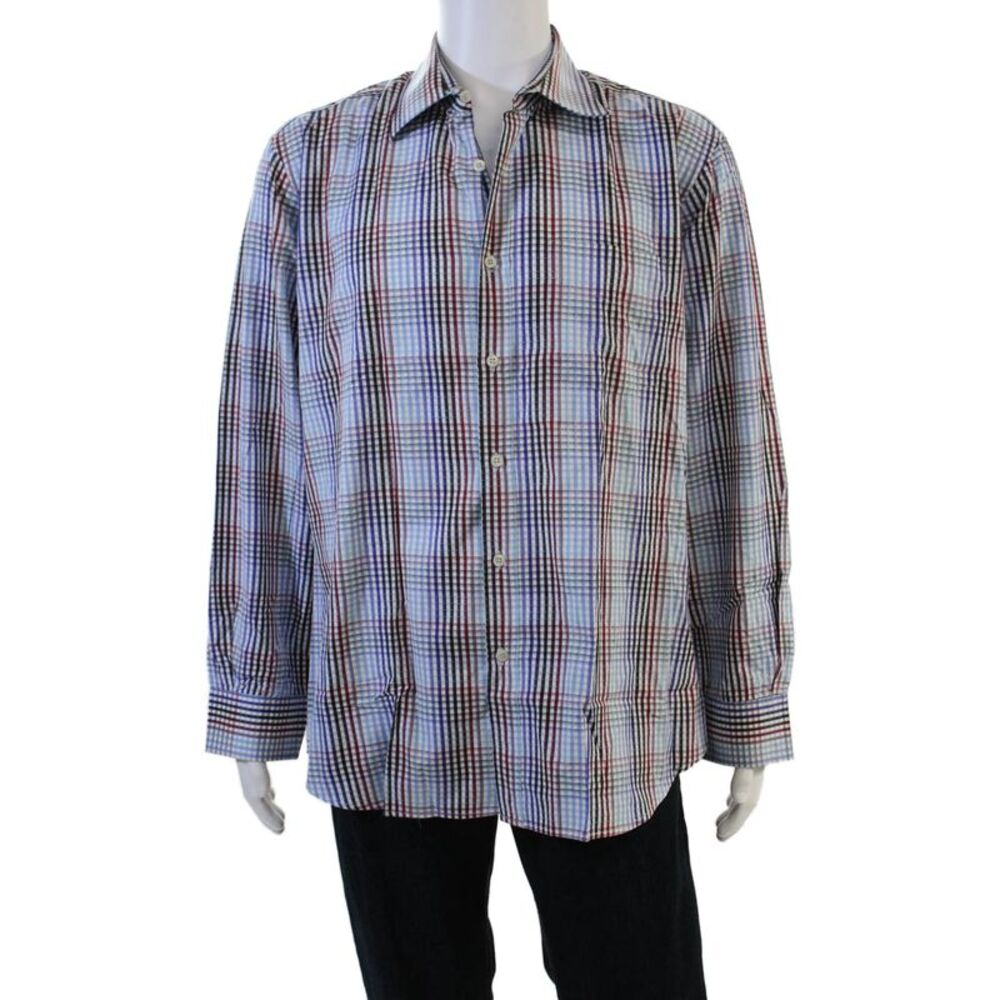 Paul Smith London Mens Point Collar Plaid Black Button-Up Long Sleeve Size M